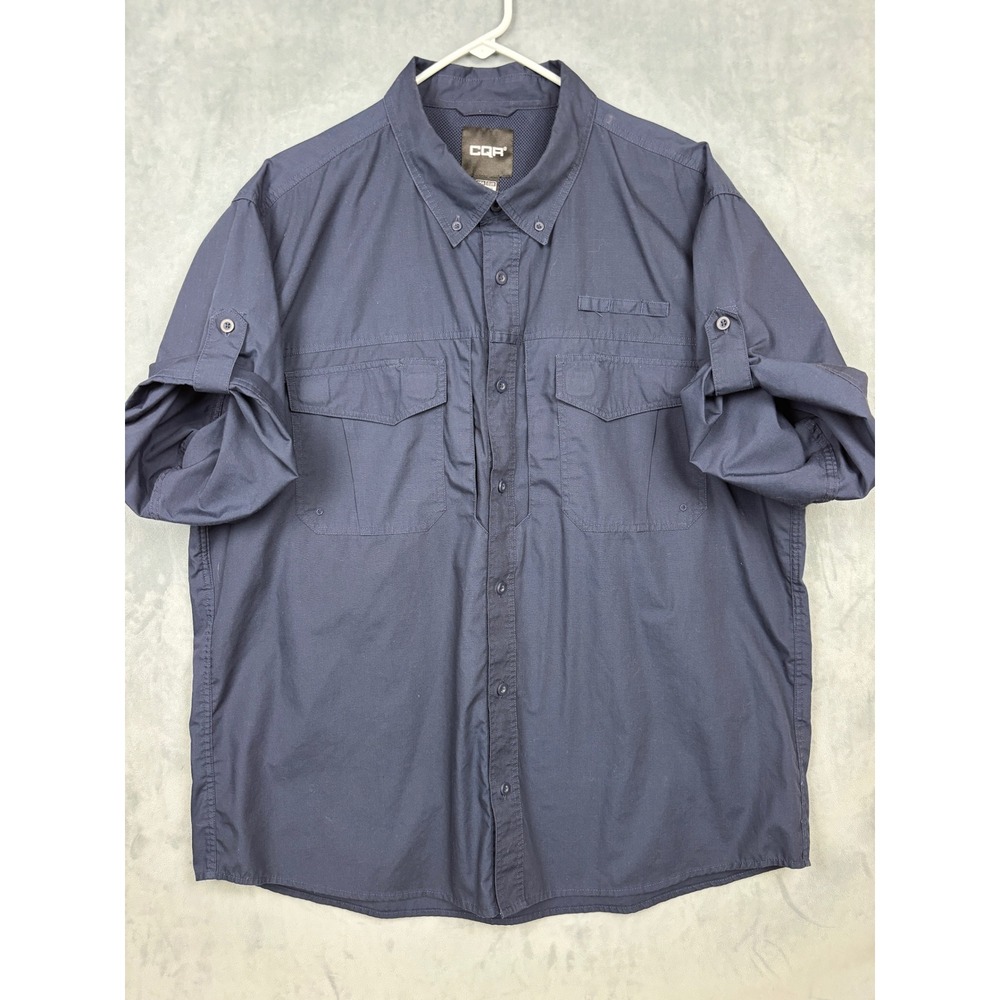 CQR Mens Tactical Ripstop Shirt XL Navy Blue Short Sleeve Fishing Hiking Utility